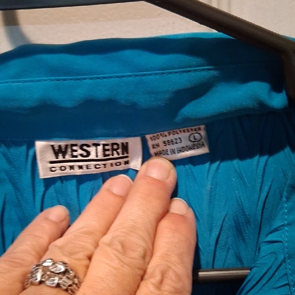 Blue Short Sleeve Blouse with Classic Collar Size Large - Picture 3 of 5